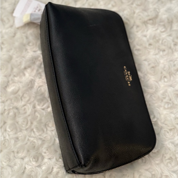 NEW Large Black Leather Cosmetic Bag Gold Zipper - Picture 8 of 11